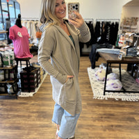 Open Front Longline Cardigan with Hoodie - Taupe