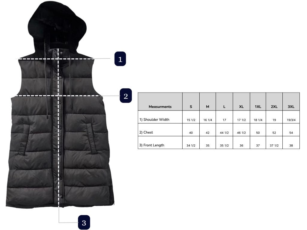 Long Puffer Vest with Hood - Terracota