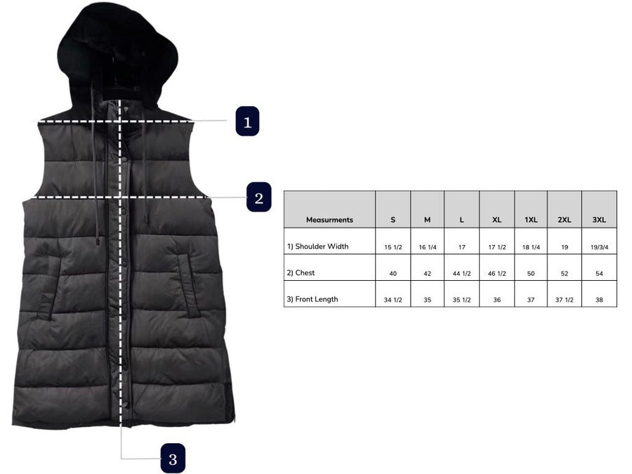 Long Puffer Vest with Hood - Terracota