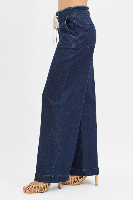 Risen - Mid Rise Wide Leg Pant with Drawstring