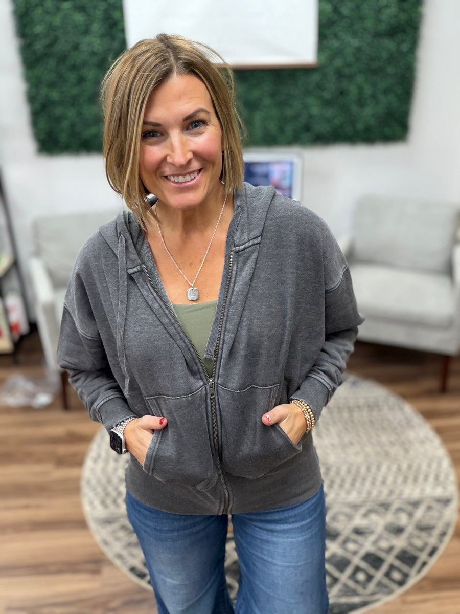 Fleece Hoodie Jacket with Tapered Sleeves