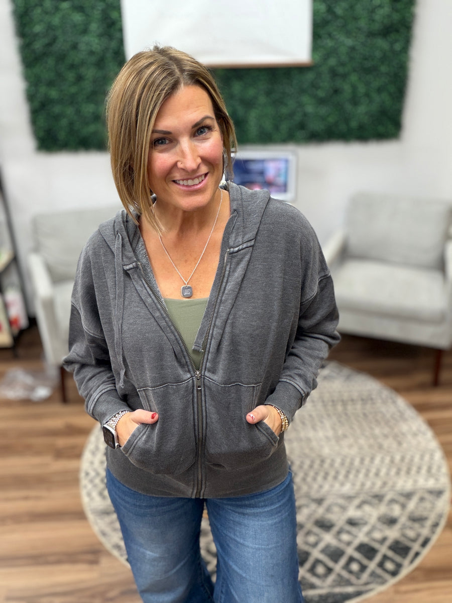 Fleece Hoodie Jacket with Tapered Sleeves