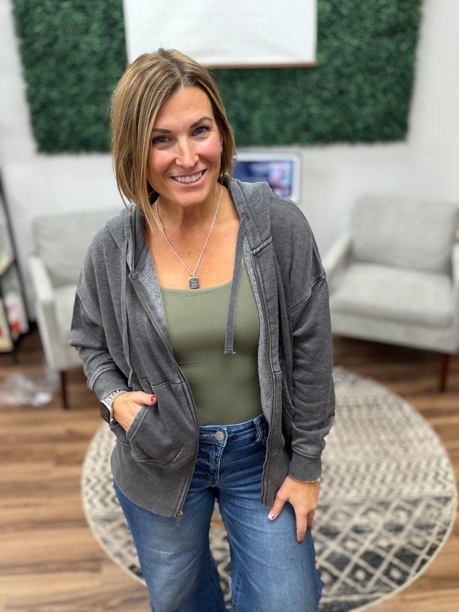 Fleece Hoodie Jacket with Tapered Sleeves