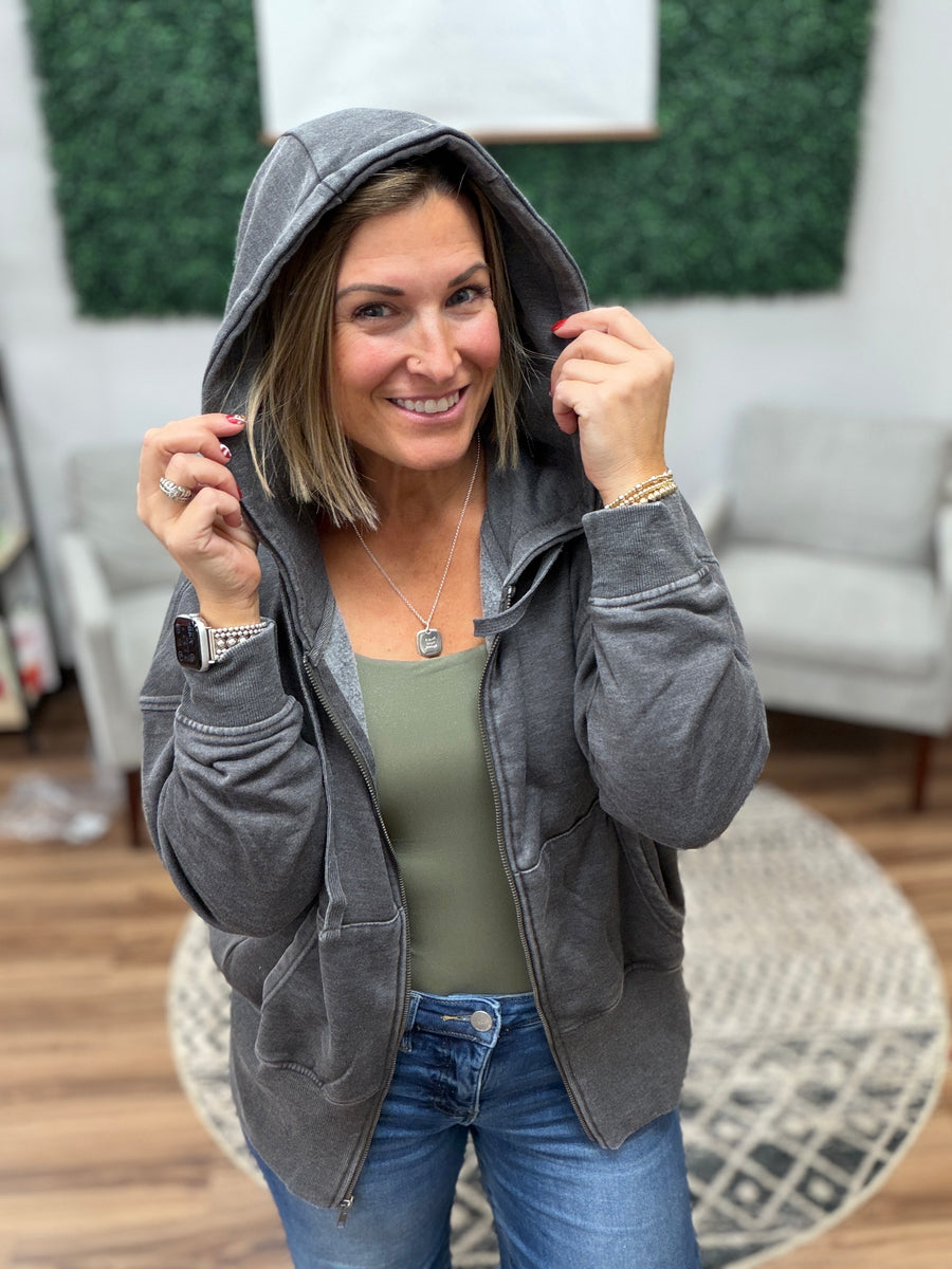 Fleece Hoodie Jacket with Tapered Sleeves