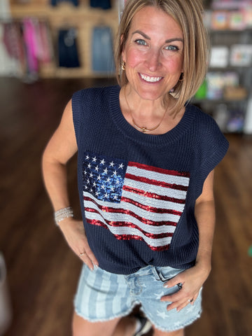 Stars, Stripes and Sparkle Short Sleeve Sweater
