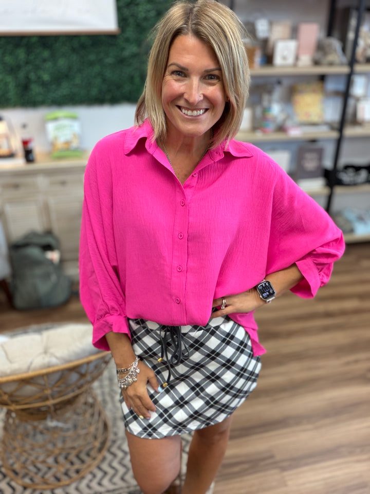Sloane Button Up Top - Pink