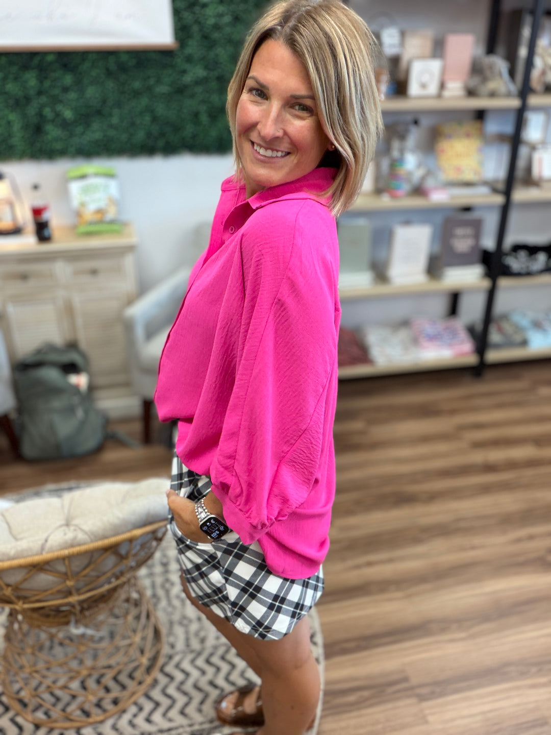 Sloane Button Up Top - Pink