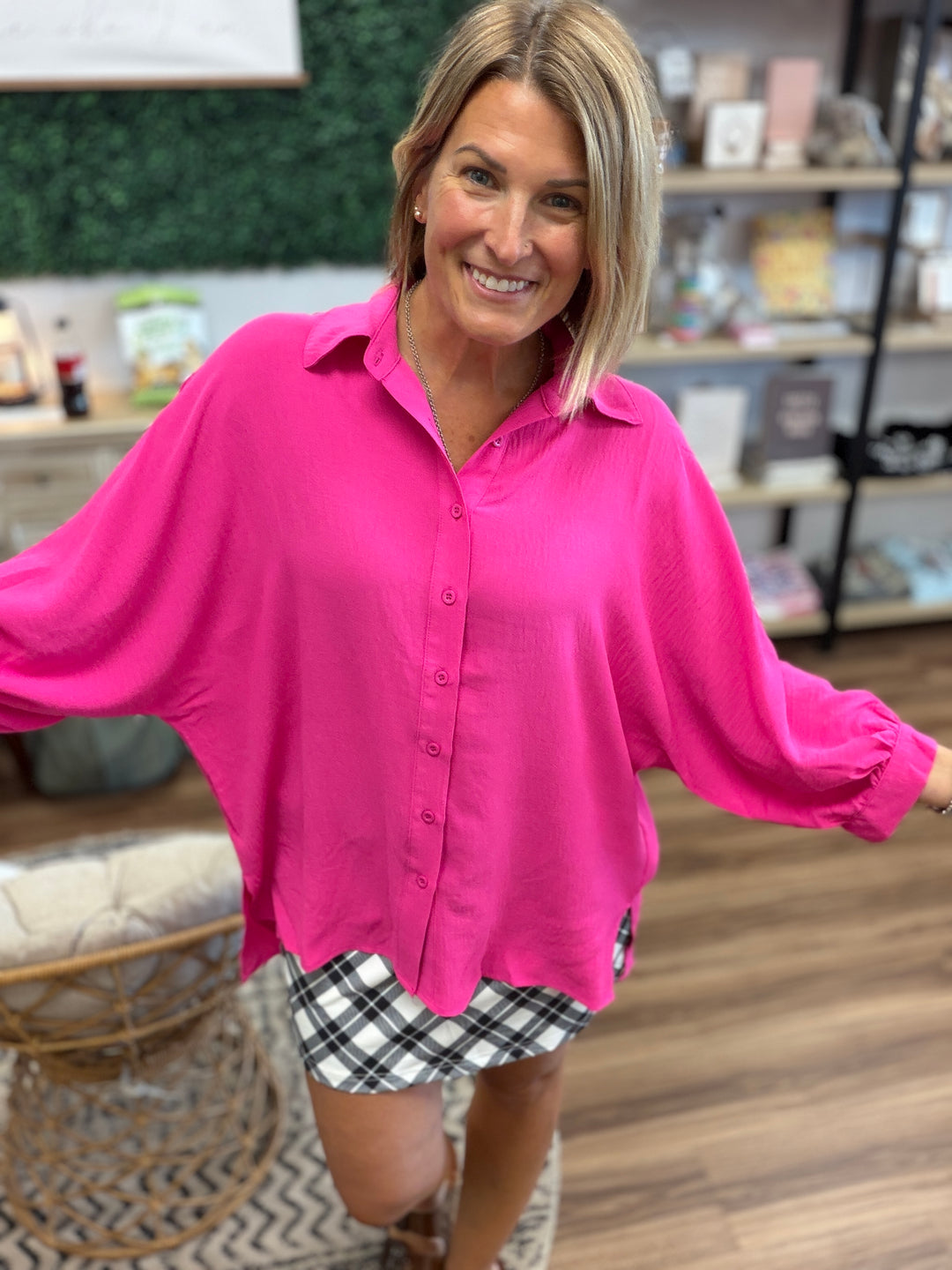 Sloane Button Up Top - Pink