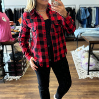 Buffalo Plaid Frayed Hem Shirt - Red