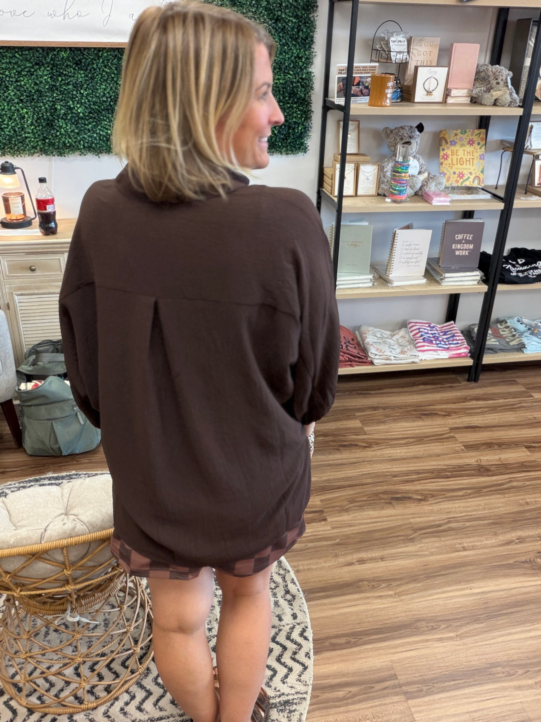 Sloane Button Up Top - Chocolate