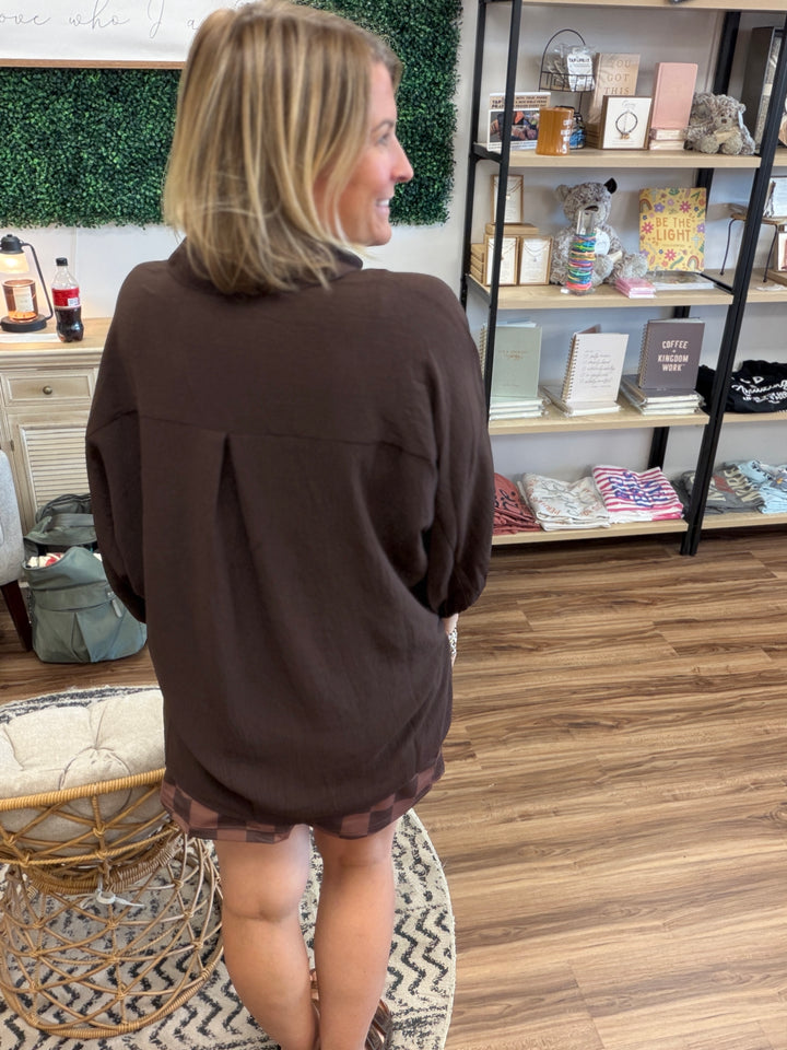 Sloane Button Up Top - Chocolate