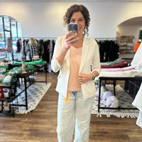 Eco-Friendly Recycled Poly Shirred Sleeve Blazer - Oyster