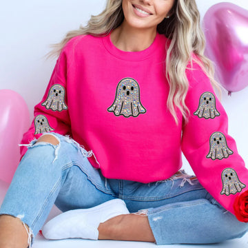 Faux Sparkly Patch Ghost Sweatshirt