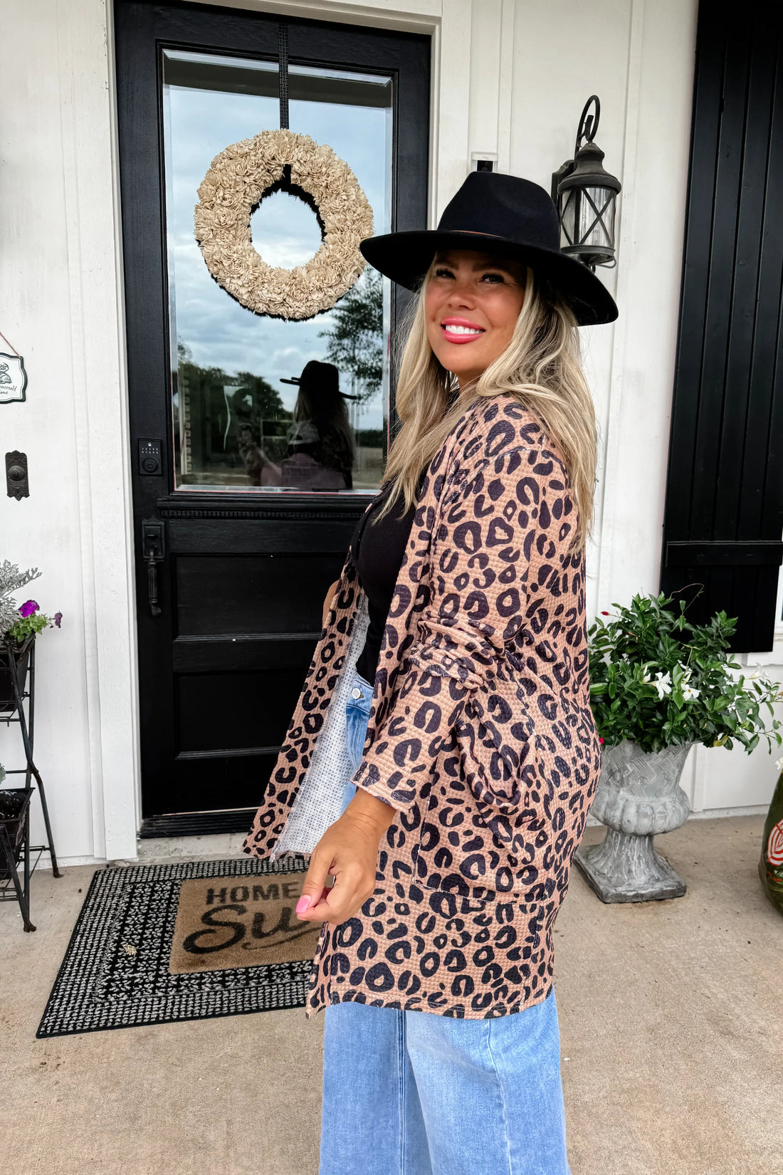 Cheetah Lola Waffle Knit Cardigan with Thumbholes