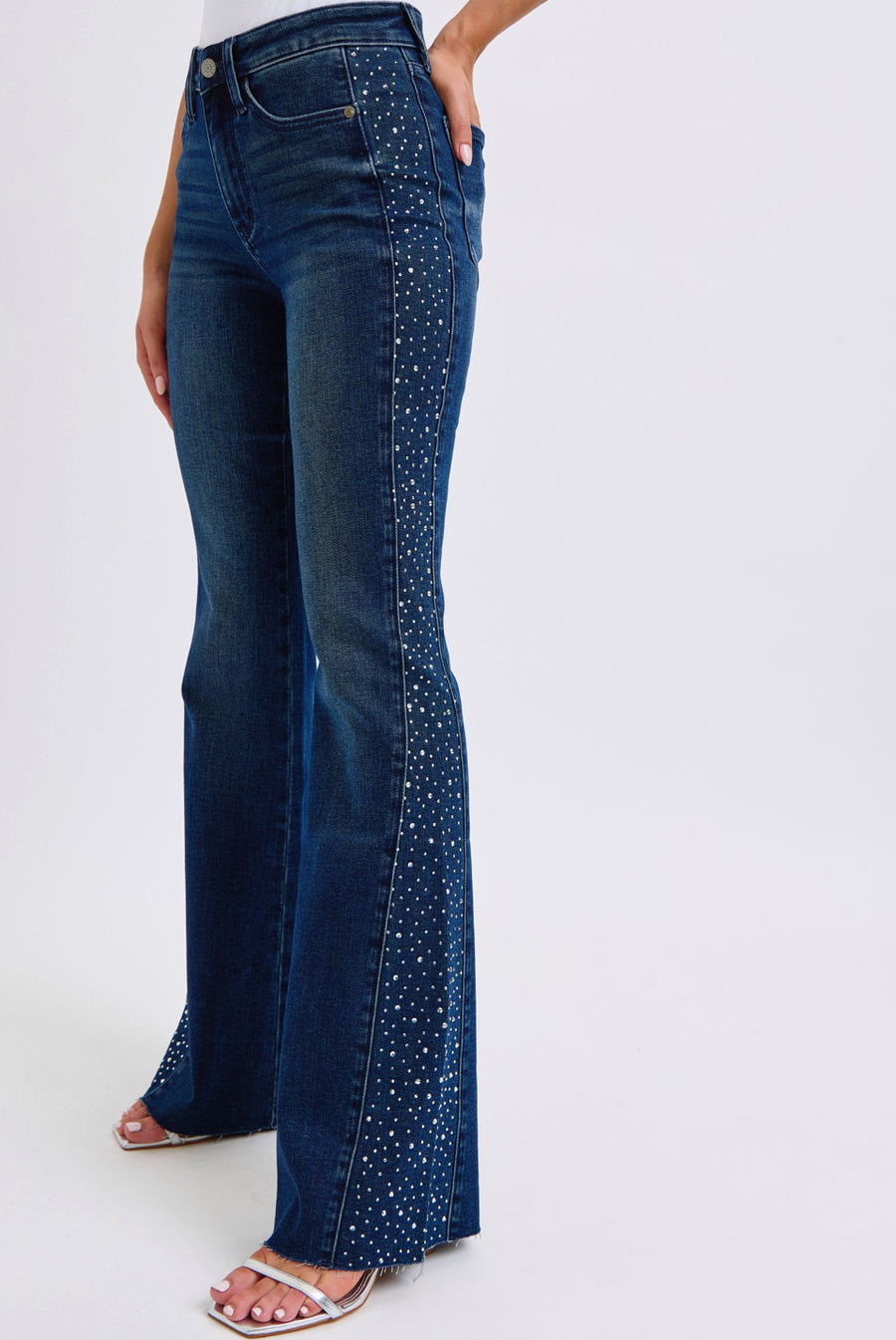 Judy Blue - Mid Rise Rhinestone Side Panel Flare