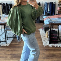 Mel - Balloon Sleeve Washed Sweatshirt - Green