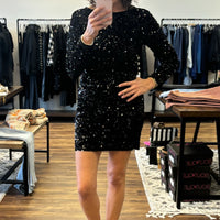 Crowd Pleaser Sequin Dress - Black