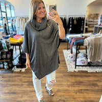 Madi - Asymmetrical Cowl Neck Poncho - Charcoal