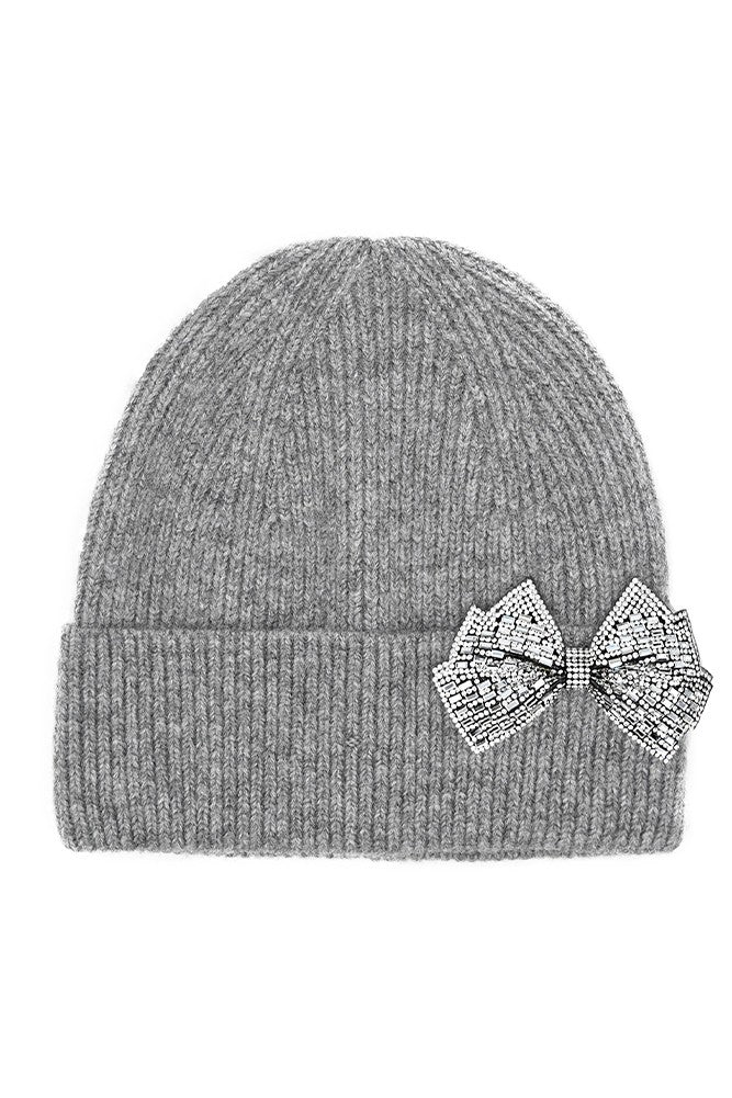 Rhinestone Bow Cuff Beanie