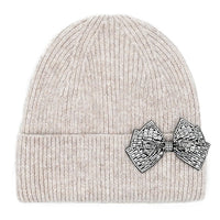 Rhinestone Bow Cuff Beanie