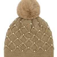 All Over Pearl Crochet Pom Beanie