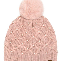 All Over Pearl Crochet Pom Beanie