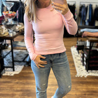 Essential Long-Sleeved Micro-Ribbed Athleisure Top - Pink