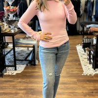 Essential Long-Sleeved Micro-Ribbed Athleisure Top - Pink