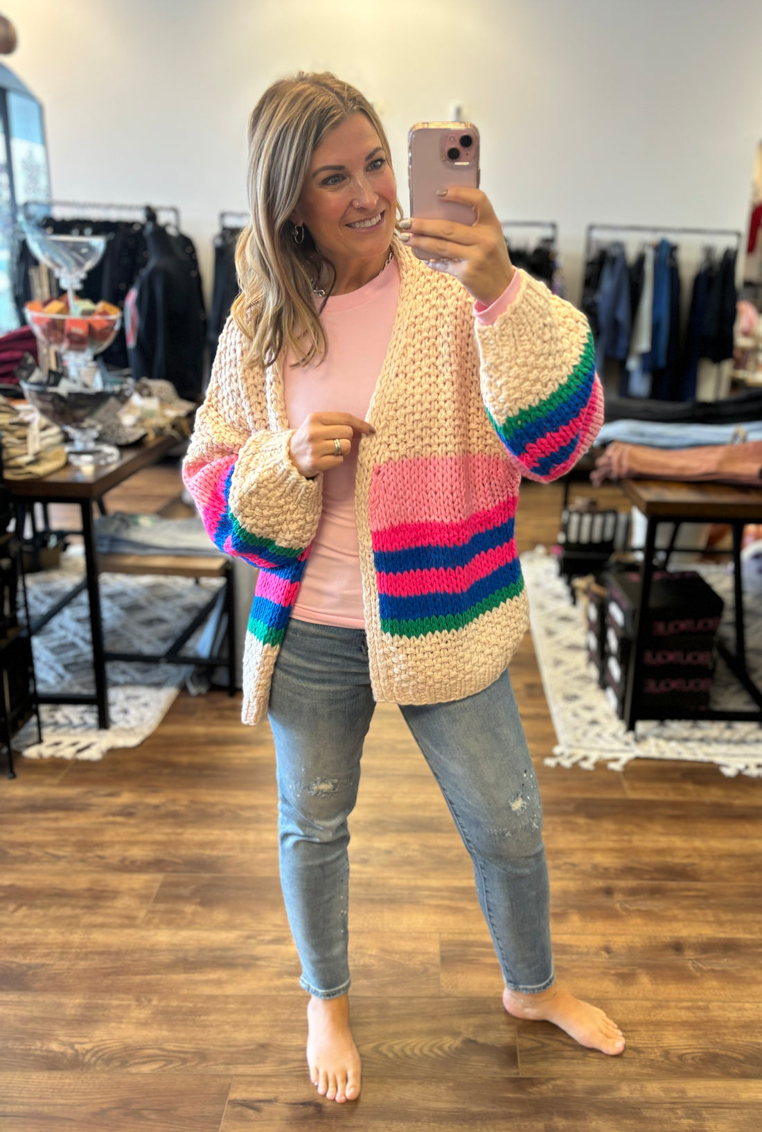 Charlotte Knit Cardigan - Hot Pink Stripe