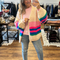 Charlotte Knit Cardigan - Hot Pink Stripe