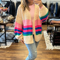 Charlotte Knit Cardigan - Hot Pink Stripe