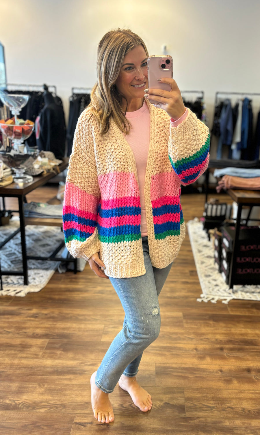 Charlotte Knit Cardigan - Hot Pink Stripe