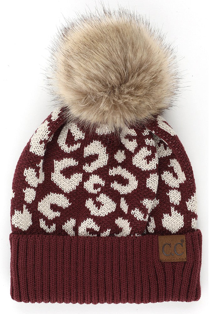 Leopard Fur Pom Beanie