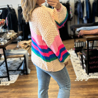 Charlotte Knit Cardigan - Hot Pink Stripe