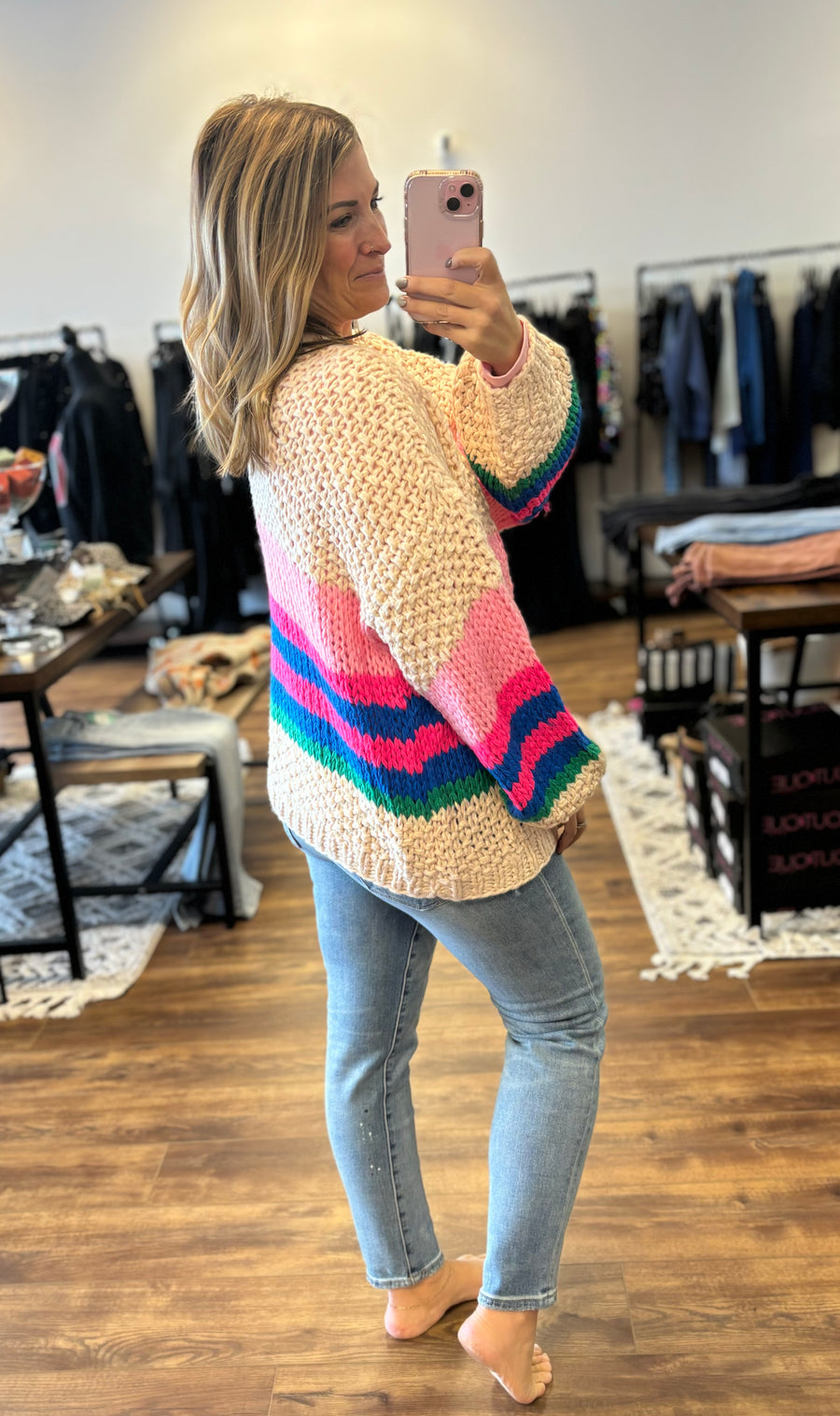 Charlotte Knit Cardigan - Hot Pink Stripe