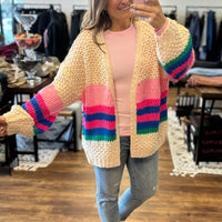 Charlotte Knit Cardigan - Hot Pink Stripe