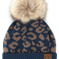 Leopard Fur Pom Beanie