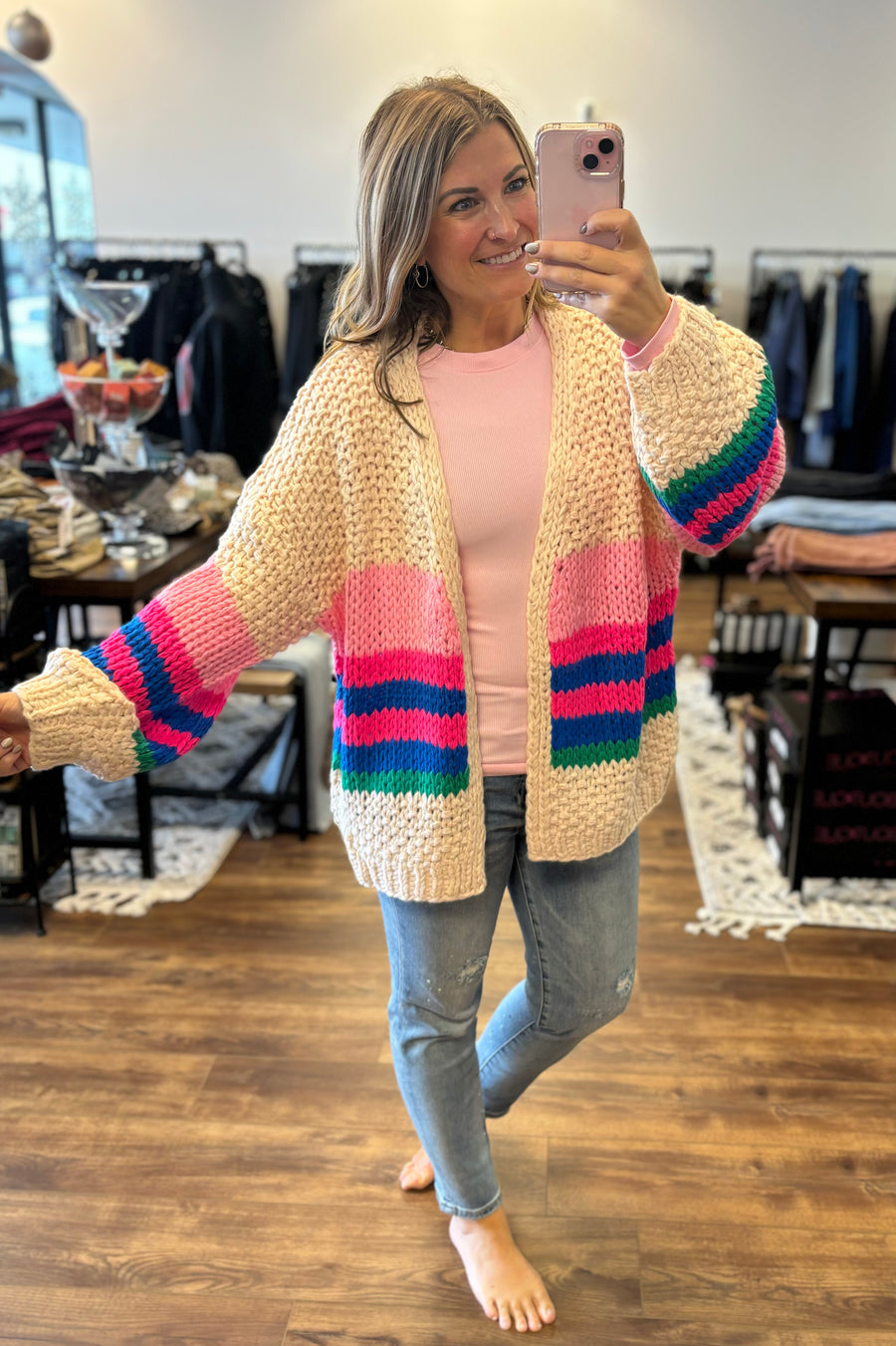 Charlotte Knit Cardigan - Hot Pink Stripe