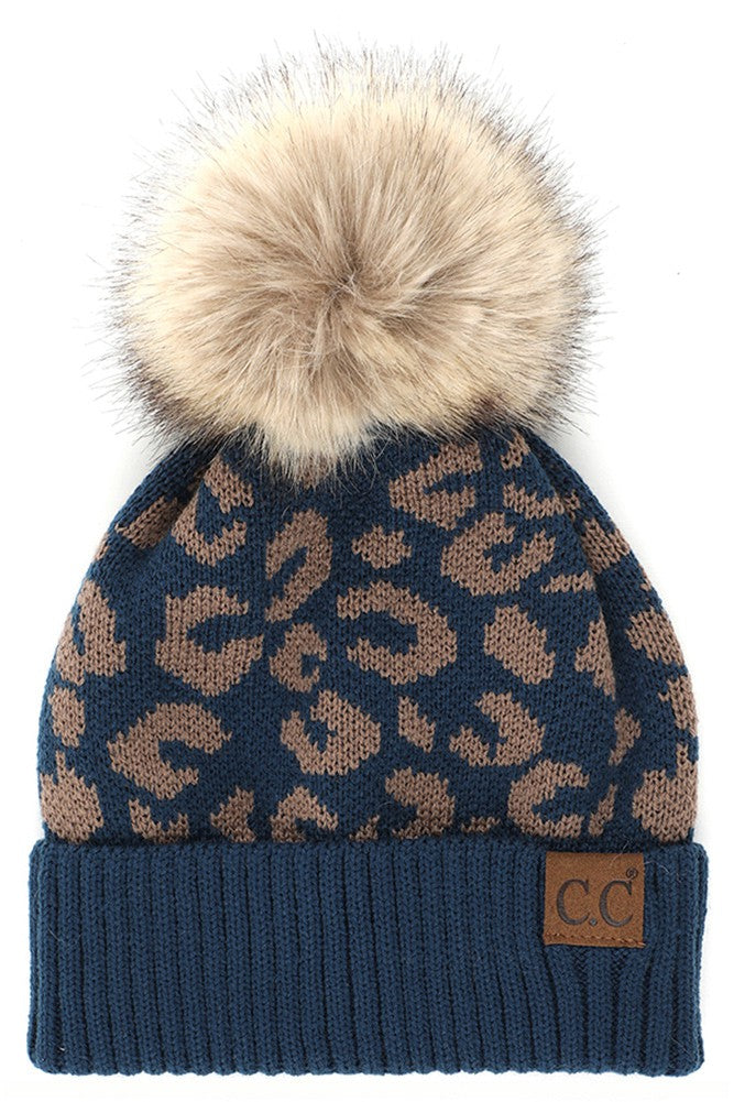 Leopard Fur Pom Beanie