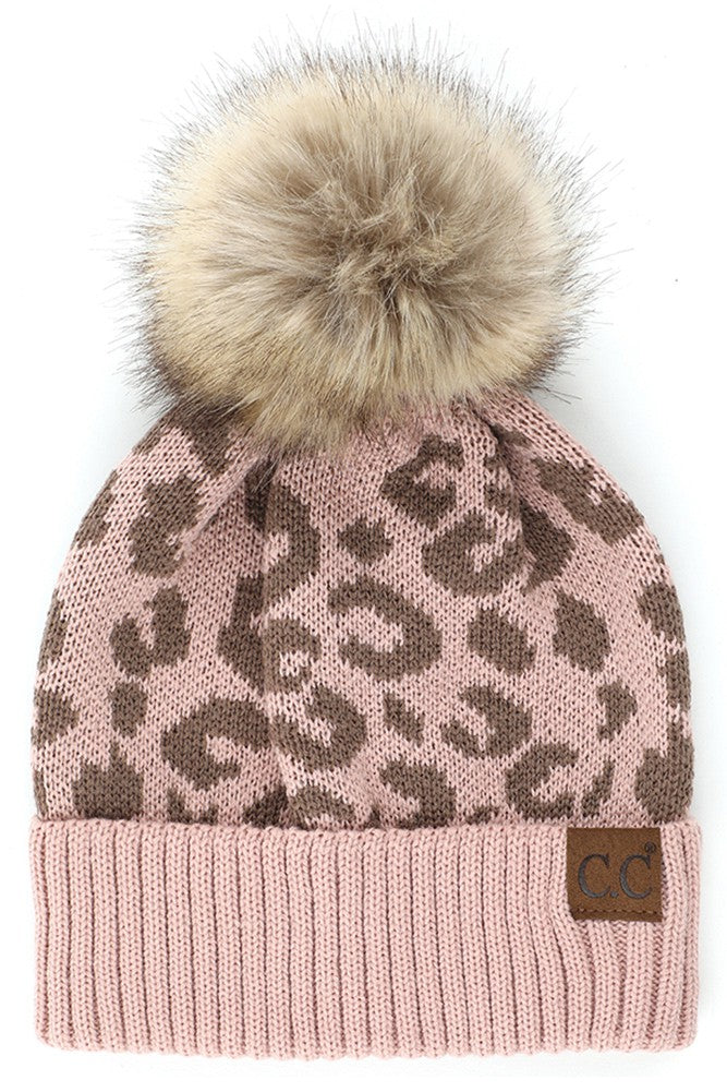 Leopard Fur Pom Beanie