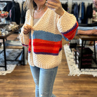 Charlotte Knit Cardigan - Red Stripe