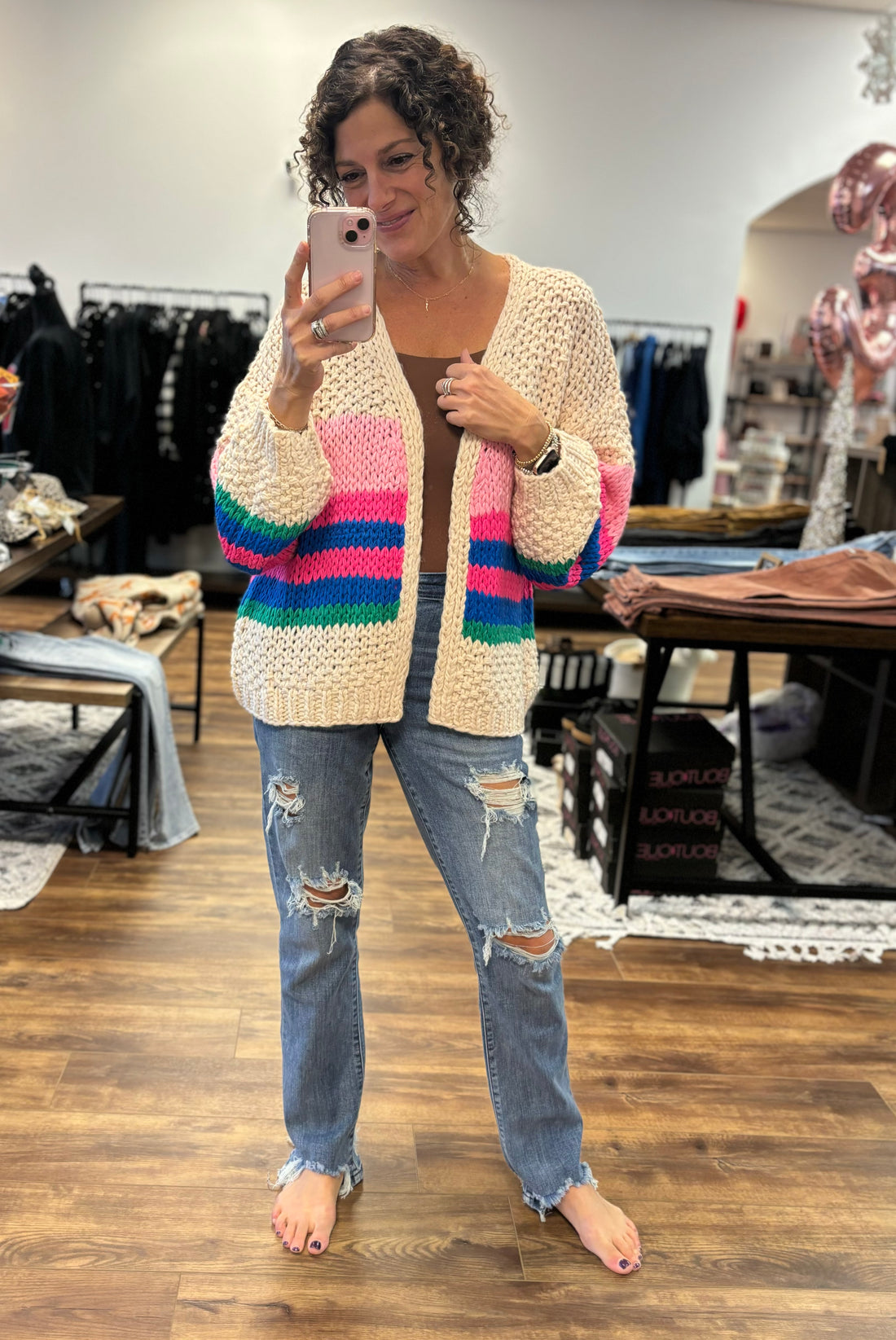 Charlotte Knit Cardigan - Hot Pink Stripe