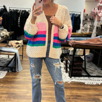 Charlotte Knit Cardigan - Hot Pink Stripe