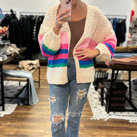 Charlotte Knit Cardigan - Hot Pink Stripe