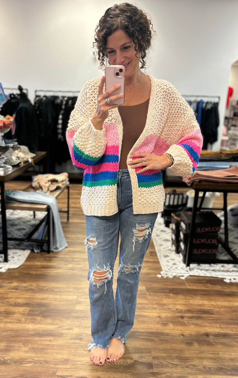 Charlotte Knit Cardigan - Hot Pink Stripe