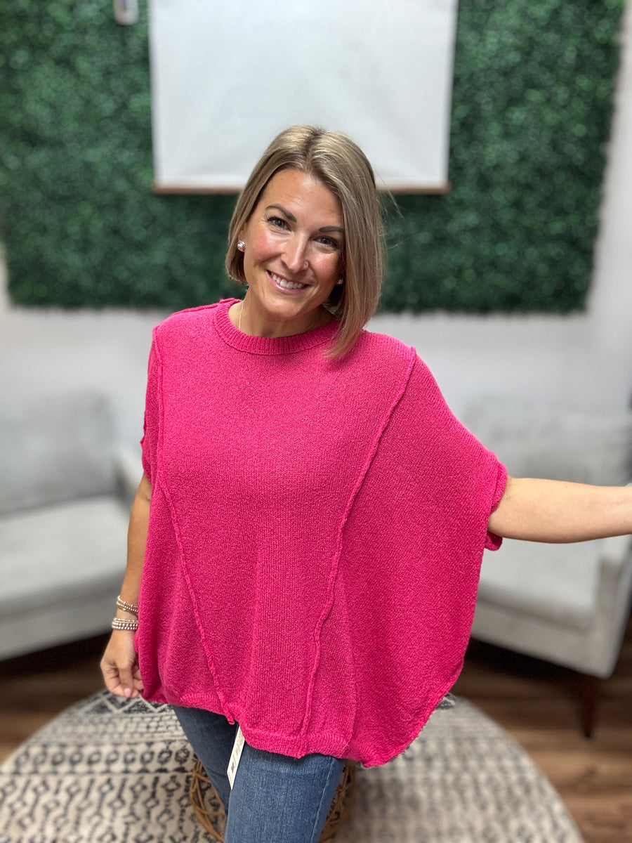 Drop Shoulder Relaxed Tunic - Hot Pink