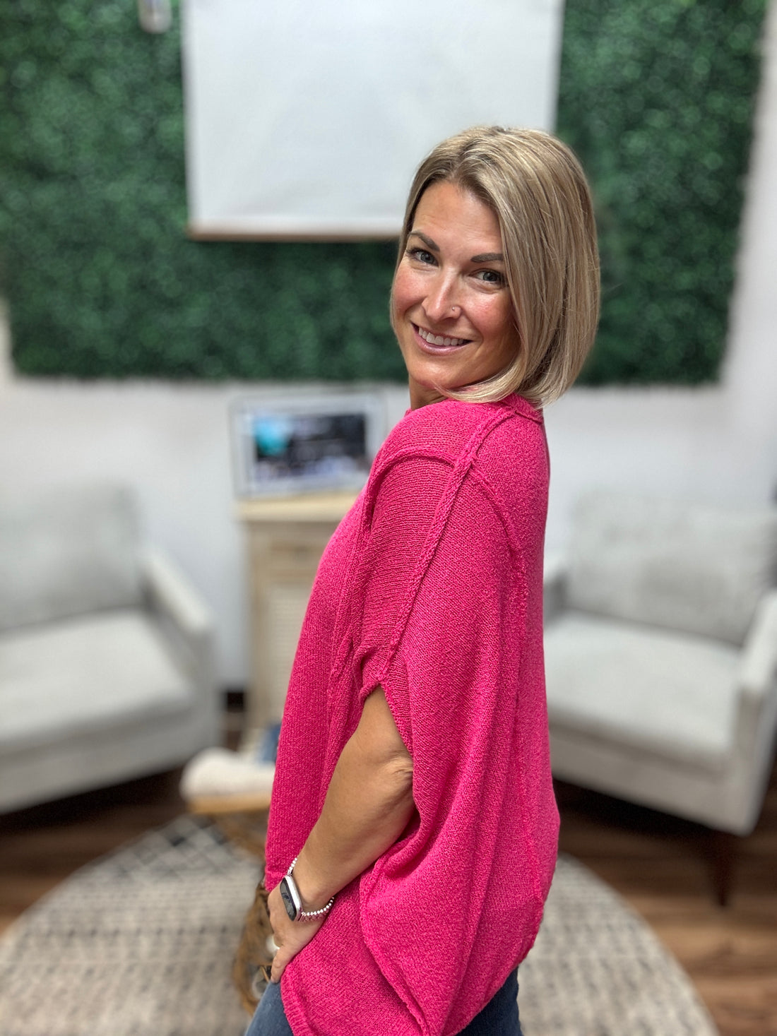 Drop Shoulder Relaxed Tunic - Hot Pink