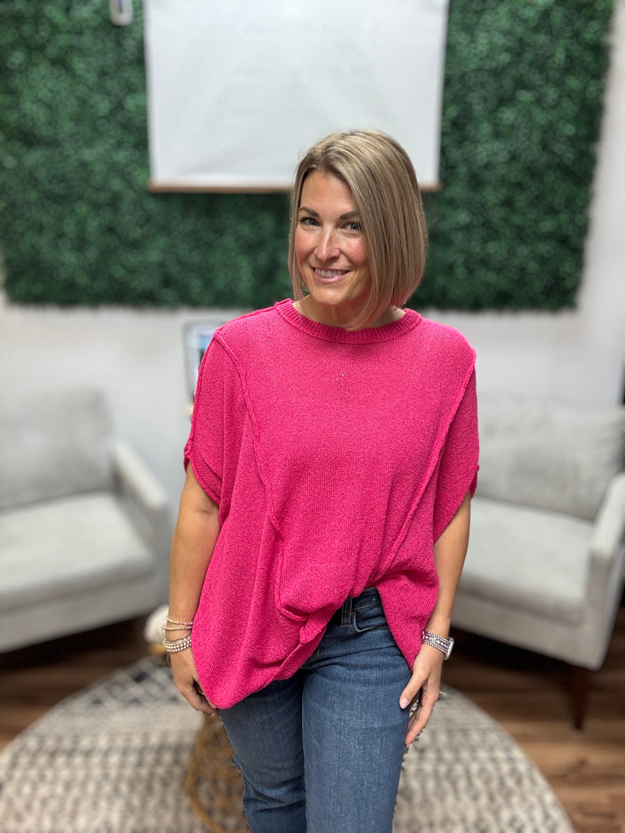 Drop Shoulder Relaxed Tunic - Hot Pink