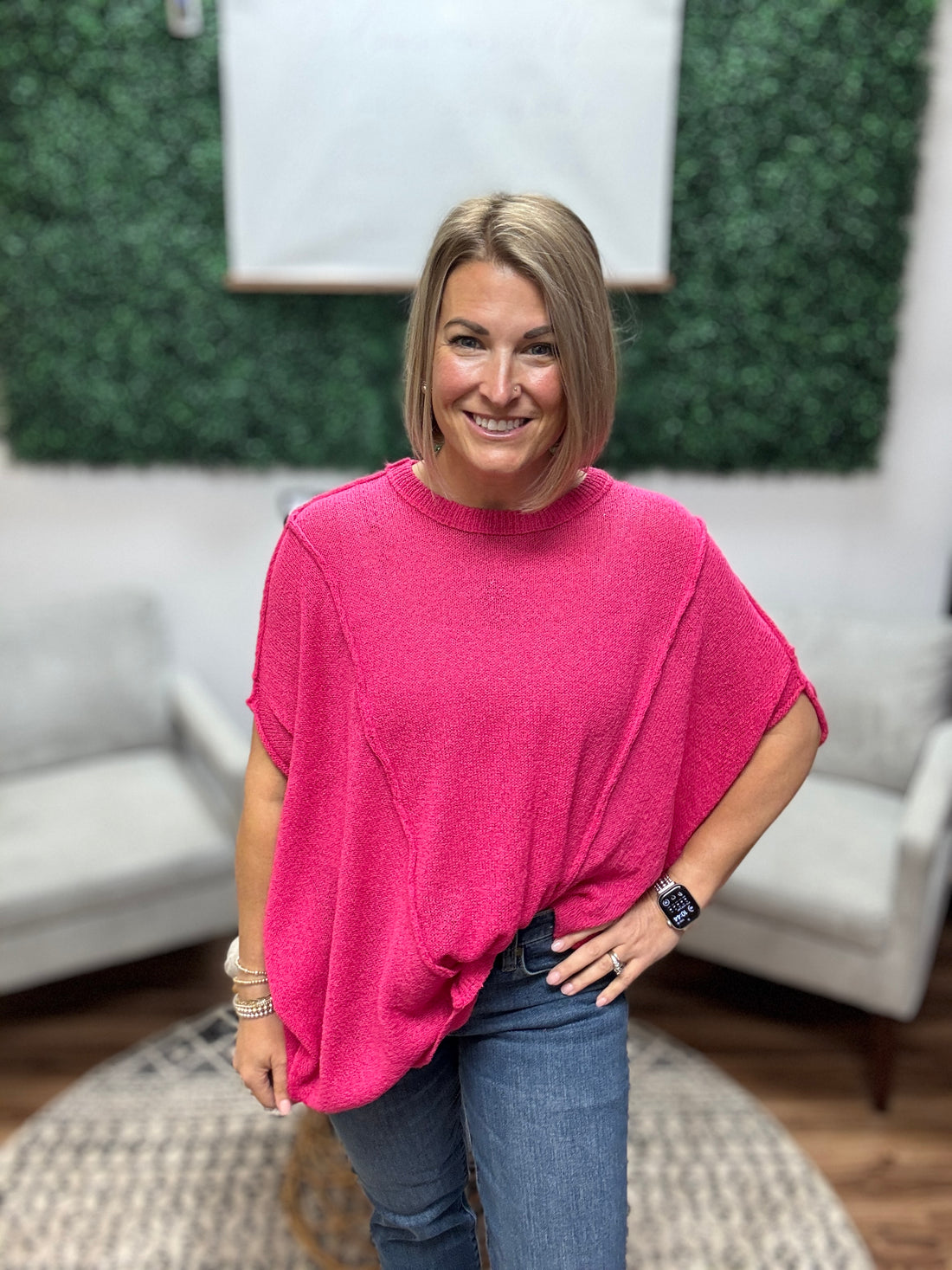 Drop Shoulder Relaxed Tunic - Hot Pink