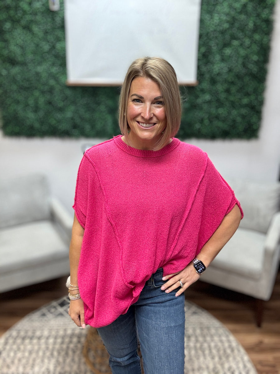 Drop Shoulder Relaxed Tunic - Hot Pink